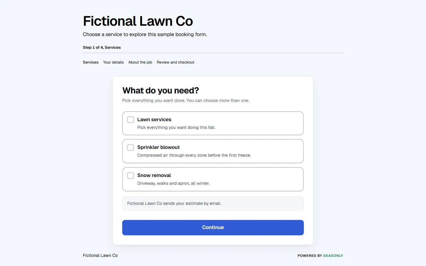 What homeowners see: the booking form's first page.
