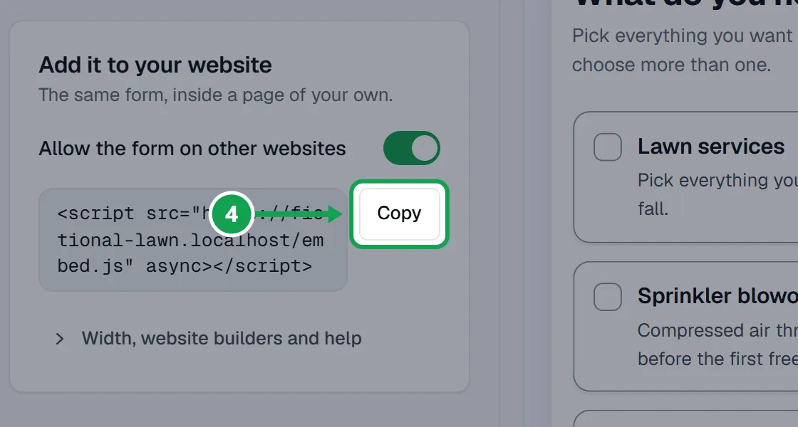 Step 4: Press Copy beside the one line of code that appears. The part to press is outlined in green.