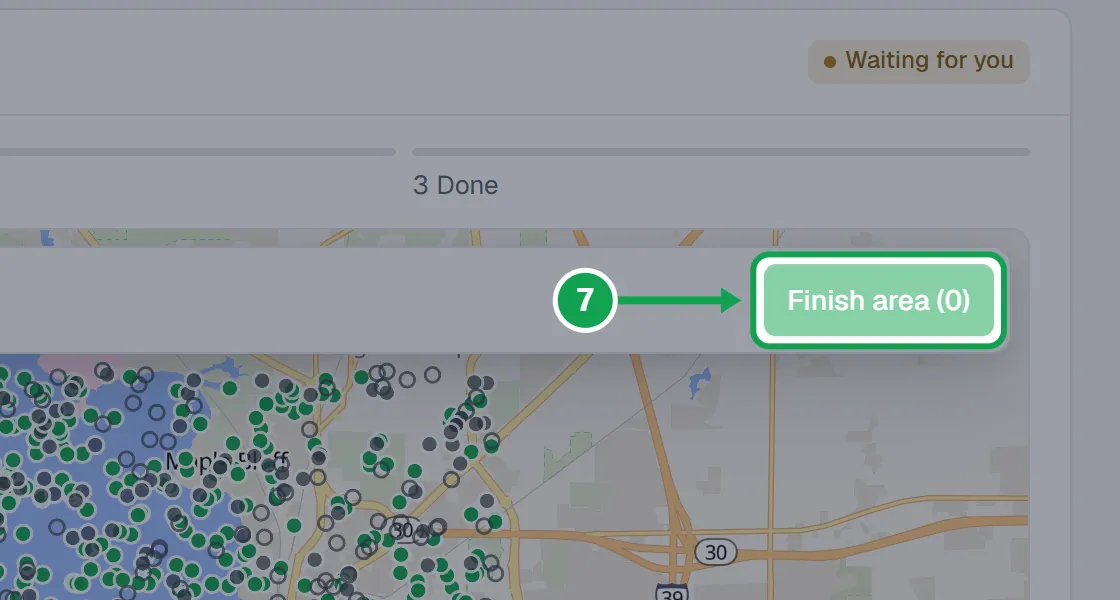Step 7: Open the link while signed in as the owner. Tap the map to add corners, then press Finish area. The part to press is outlined in green.