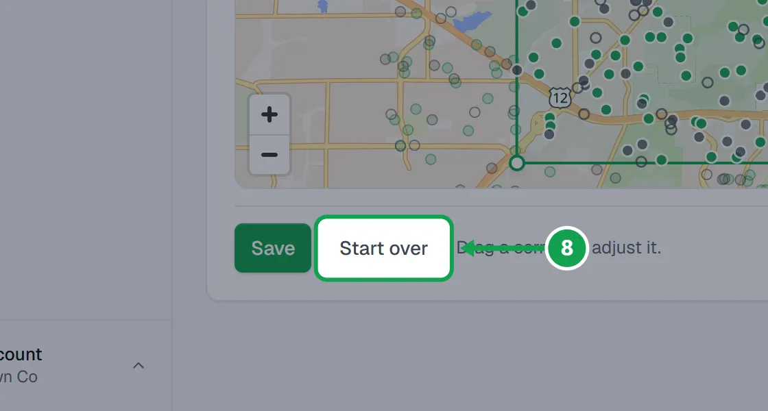 Step 8: Drag a corner to adjust it, or press Start over. The part to press is outlined in green.