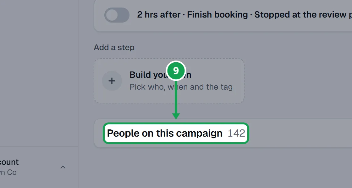Step 9: On the campaign page, open People on this campaign. The part to press is outlined in green.