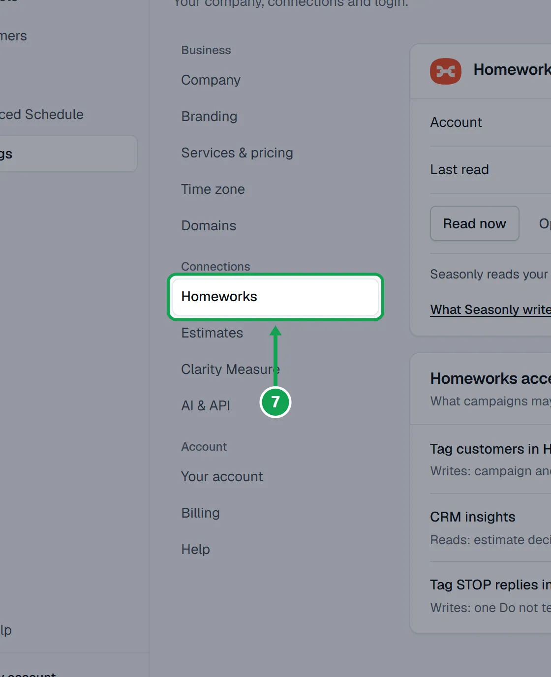 Step 7: Open Settings and choose Homeworks. The part to press is outlined in green.