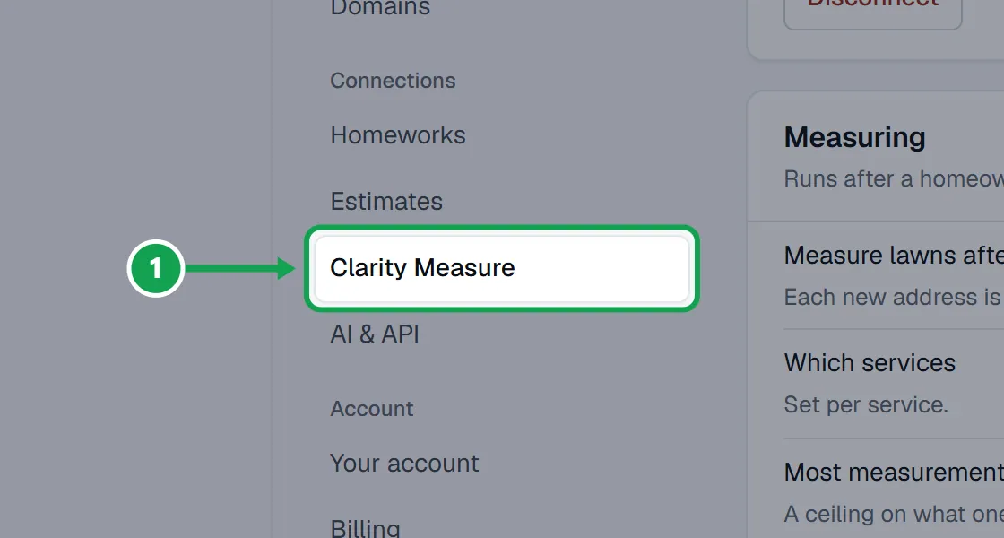 Step 1: Open Settings and choose Clarity Measure. The part to press is outlined in green.