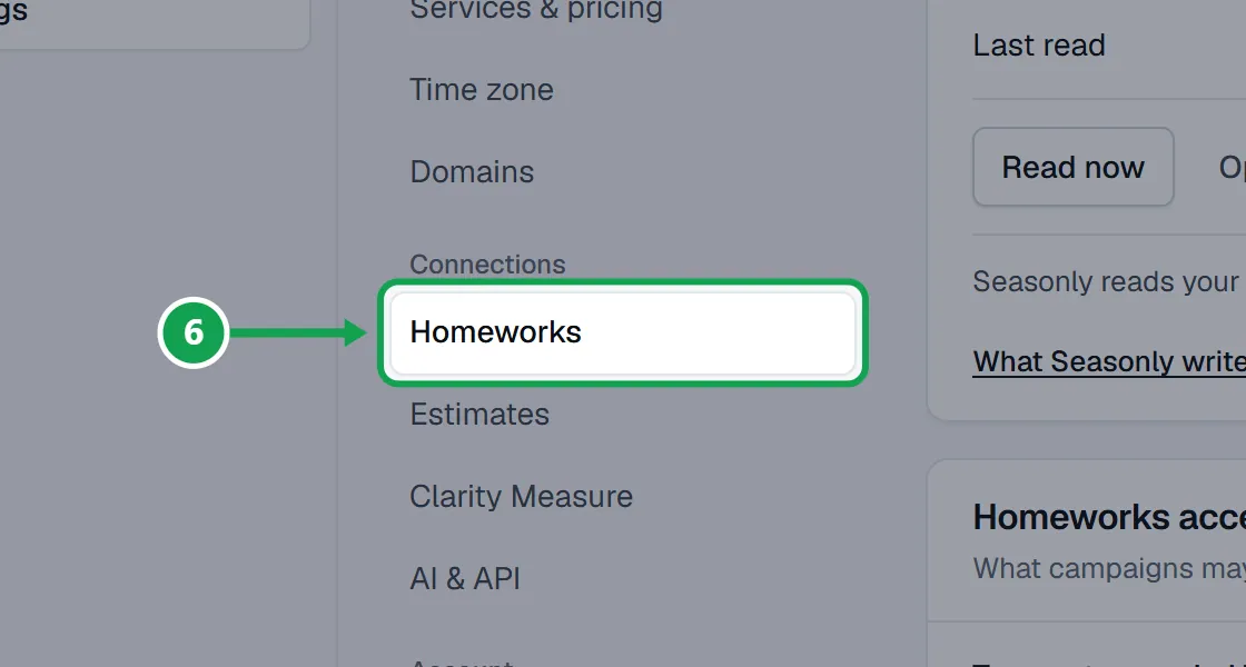 Step 6: Open Settings and choose Homeworks. The part to press is outlined in green.