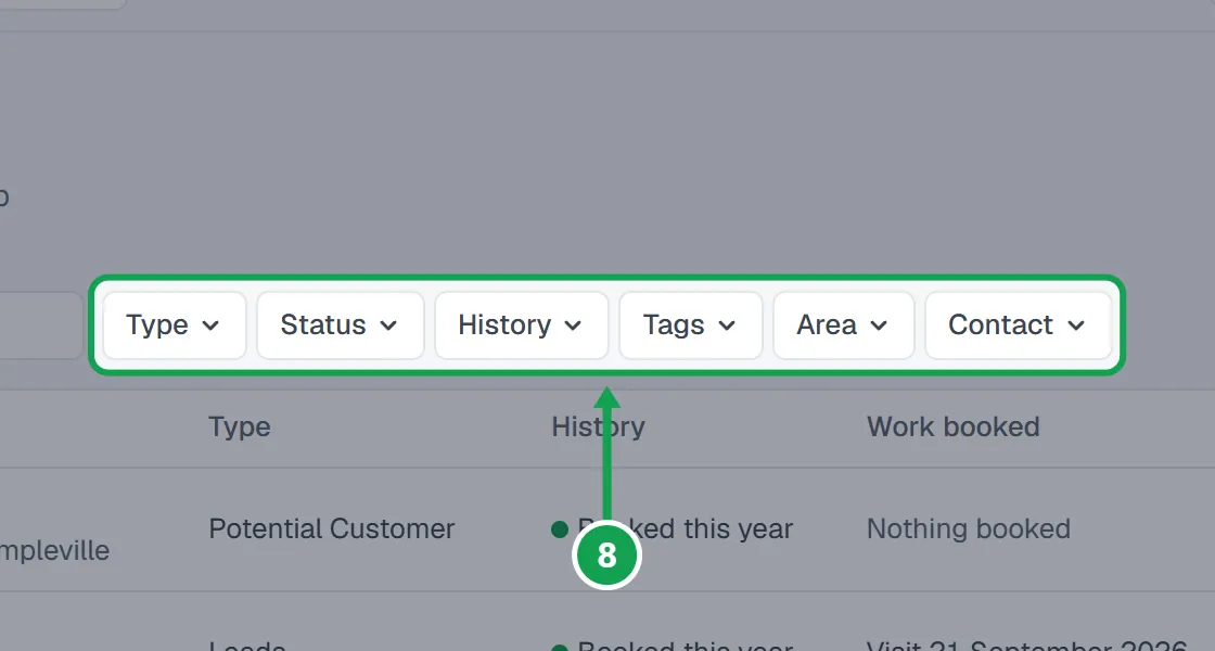 Step 8: On Customers, narrow the list with the filters, or switch to Map and draw an area. The part to press is outlined in green.