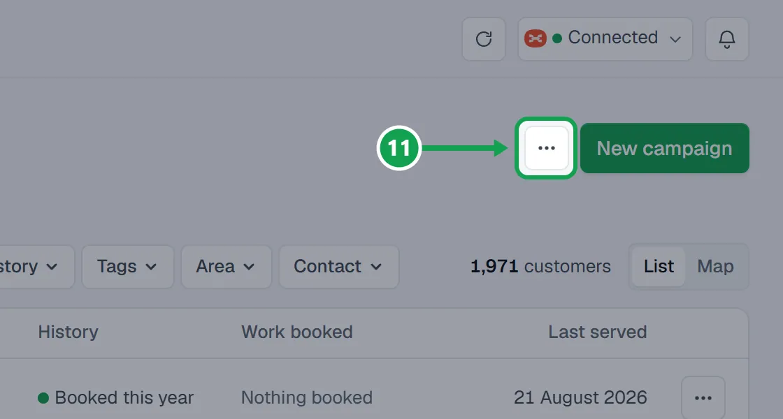 Step 11: Press the three-dot button at the top of Customers and choose Export. The part to press is outlined in green.
