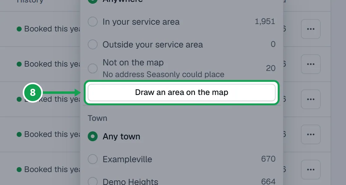 Step 8: Press Area, then Draw an area on the map. The part to press is outlined in green.