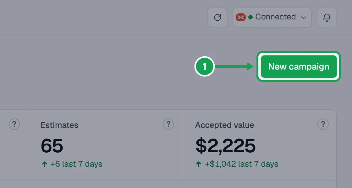 Step 1: On Campaigns, press New campaign, name it and press Next. The part to press is outlined in green.