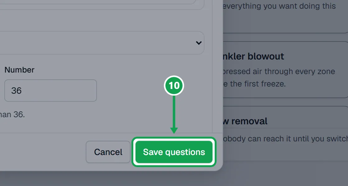 Step 10: Press Save questions. The part to press is outlined in green.