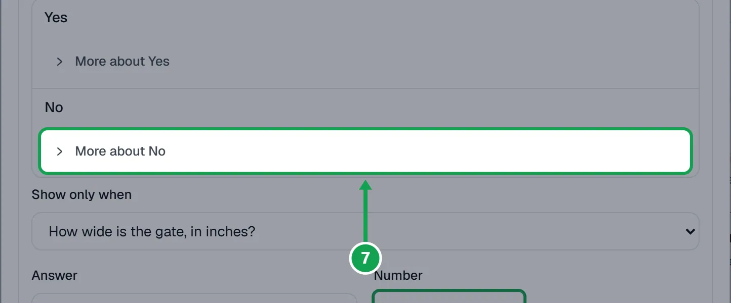 Step 7: Open More about this choice under the answer. On a yes or no, it is the More about line under Yes or under No. The part to press is outlined in green.