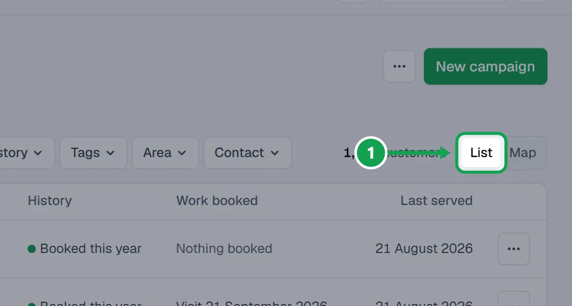 Step 1: Open Customers and pick List. The part to press is outlined in green.