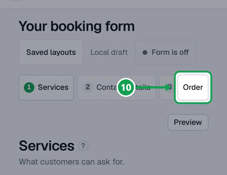 Step 10: On a phone, press Order, drag the pages, then press Done. The part to press is outlined in green.