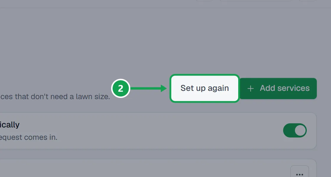 Step 2: The first time, the guided setup opens by itself. Later, press Set up again to run it over. The part to press is outlined in green.