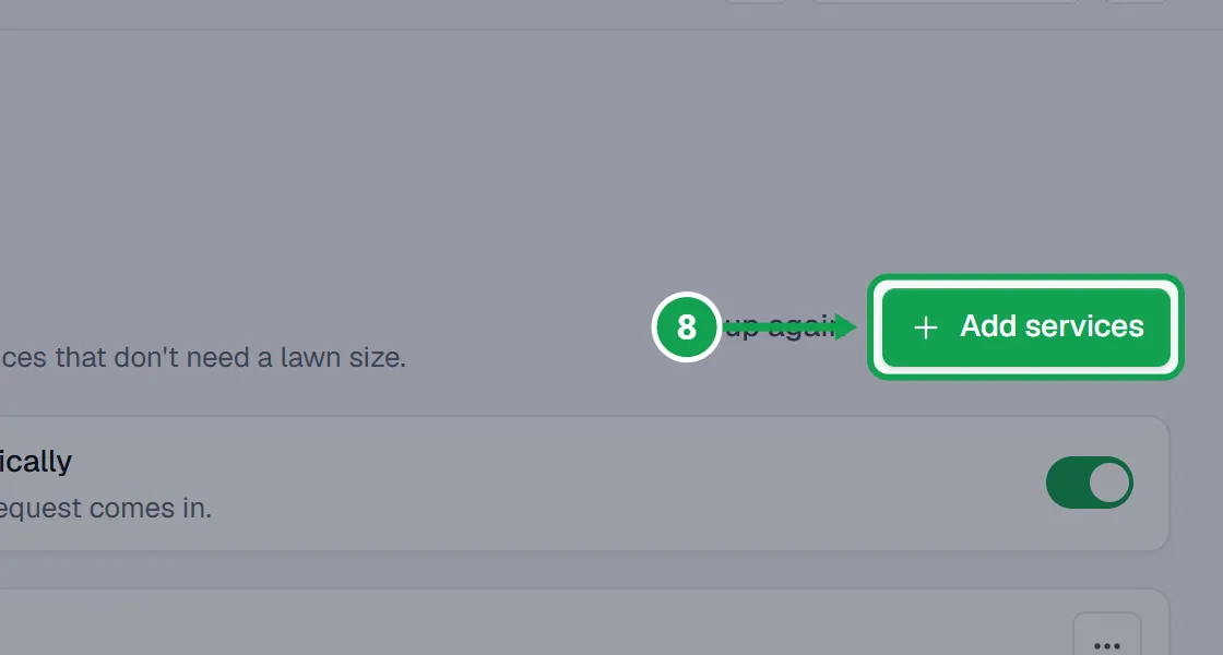 Step 8: On Services & pricing, press Add services. The part to press is outlined in green.