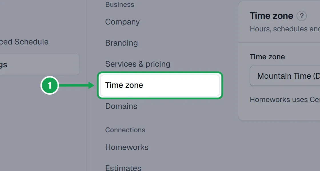 Step 1: Open Settings and choose Time zone. The part to press is outlined in green.