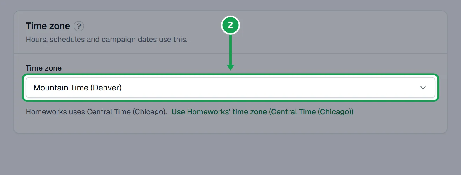 Step 2: Pick your zone in the Time zone list. You can type to search it. The part to press is outlined in green.