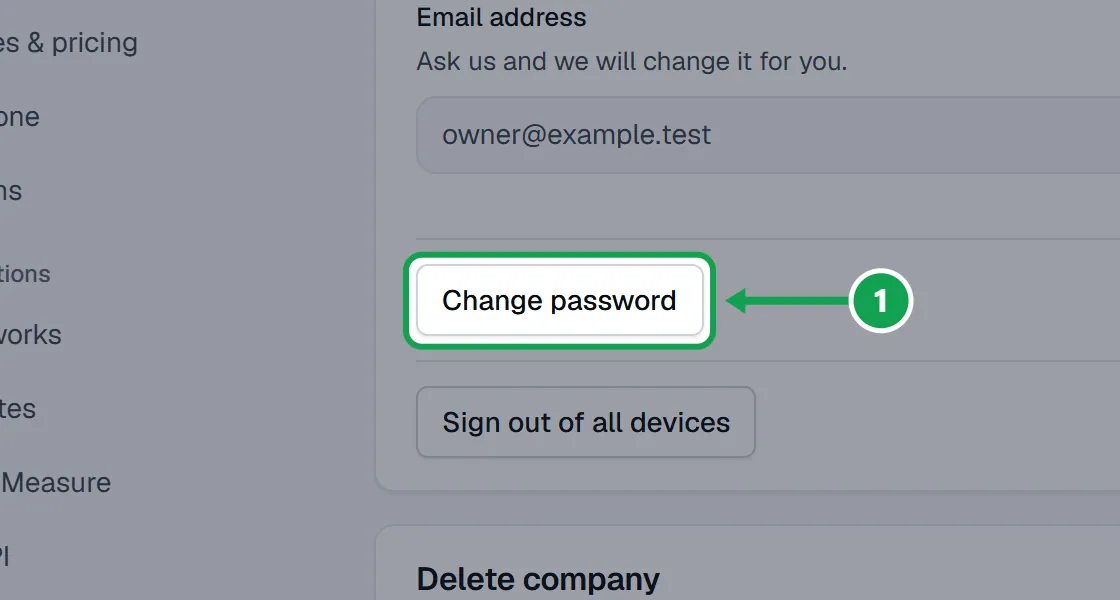 Step 1: Open Settings, choose Your account, and press Change password. The part to press is outlined in green.