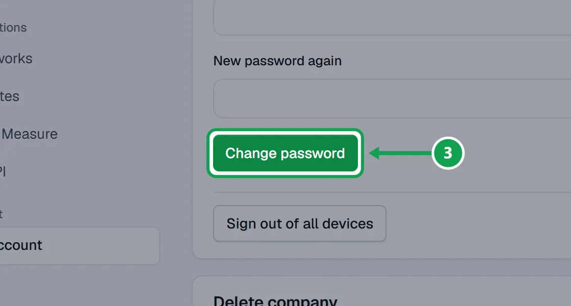 Step 3: Press Change password to save it. The part to press is outlined in green.