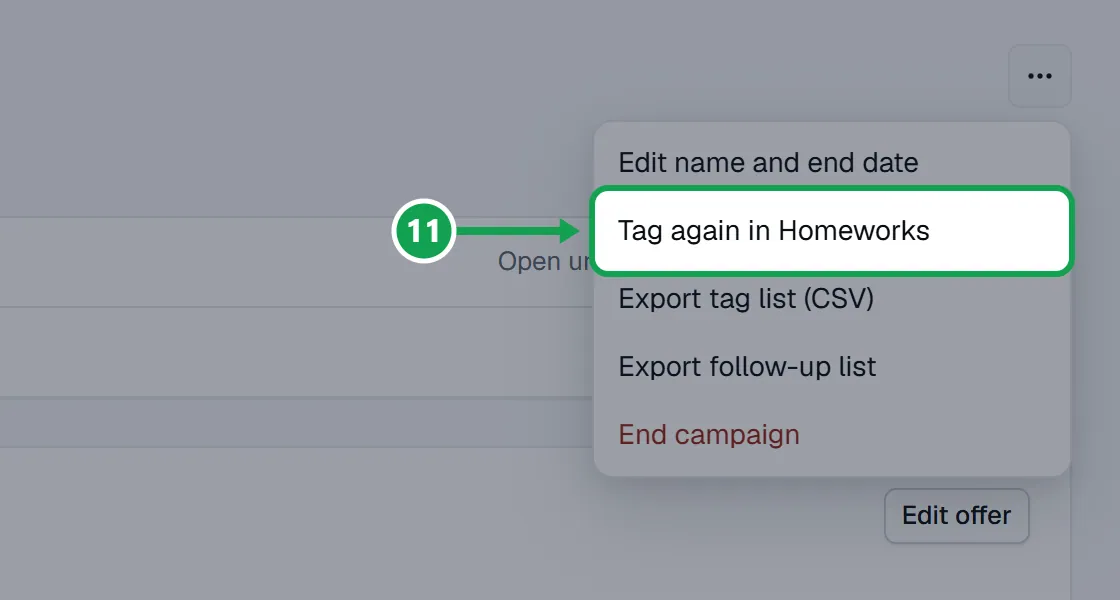 Step 11: Choose Tag again in Homeworks, then press the Tag button in the box. The part to press is outlined in green.